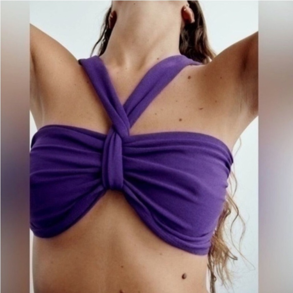 ZARA Purple Twist Front Crop Top